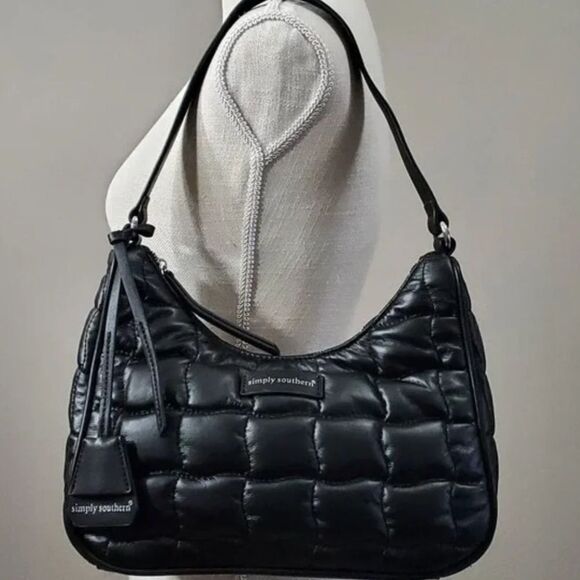 Simply Southern Faux Leather Black Puffy Hobo Bag - Picture 1 of 14